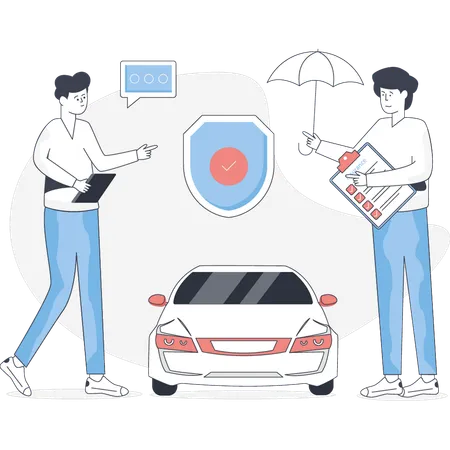 Boys are dcuss about car insurance deal  Illustration