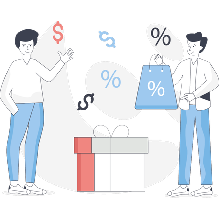 Boys are dcuss about discount shopping  Illustration