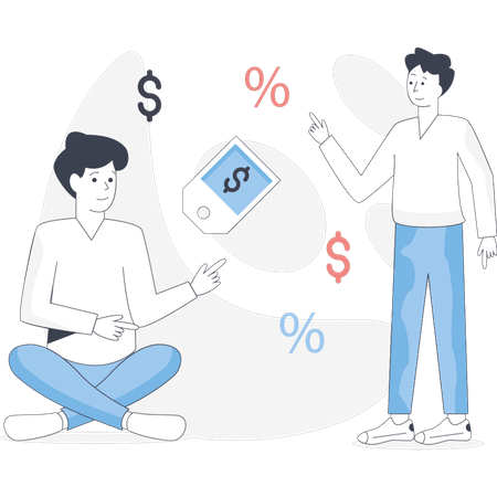 Boys are dcuss about sale shopping  Illustration