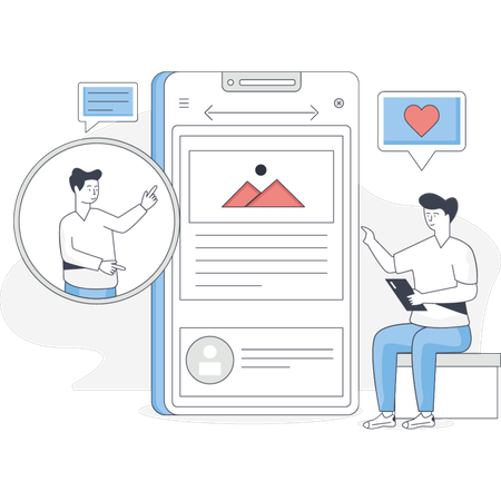 Boys are discuss about social media content  Illustration