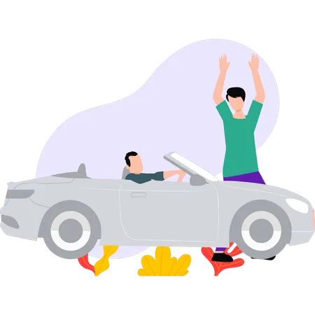 Boys are having fun in car ride  Illustration