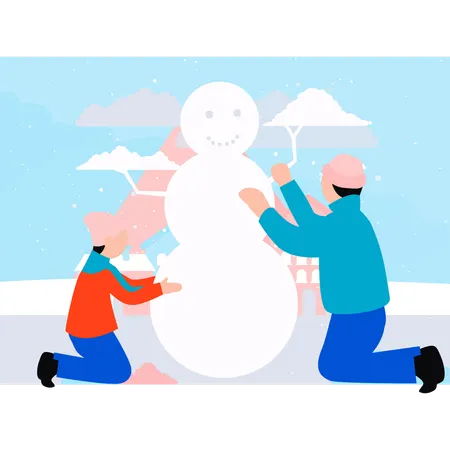 Boys Are Making Snowman Illustration