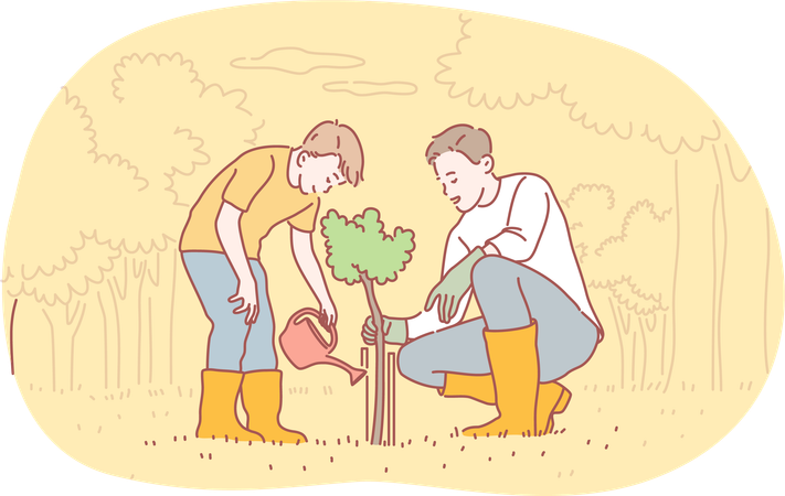 Boys are planting trees  Illustration