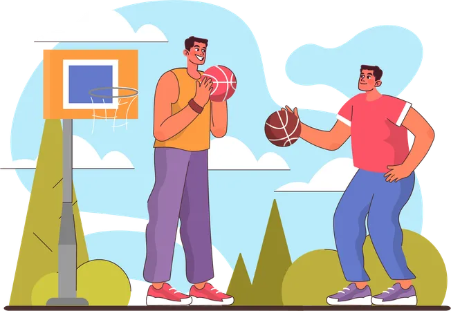 Boys are playing basketball match  Illustration