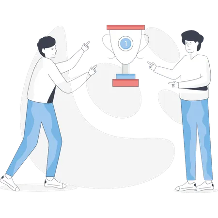 少年たちがビジネストロフィーを指差している  イラスト