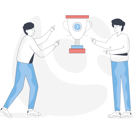 Boys are pointing business trophy  Illustration