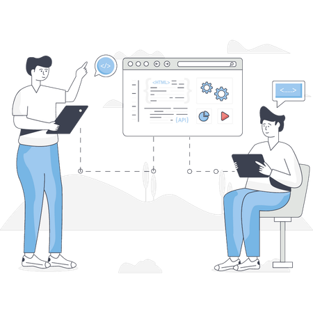 Boys are setting bank website  Illustration