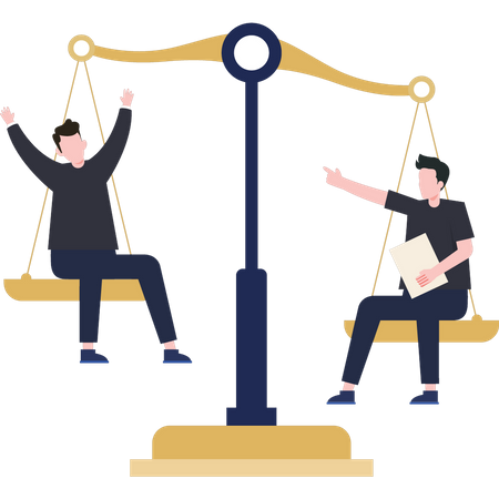 Boys are sitting on the scales of justice Illustration