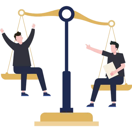 Boys are sitting on the scales of justice  Illustration
