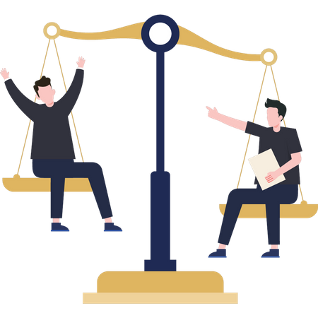 Boys are sitting on the scales of justice  Illustration