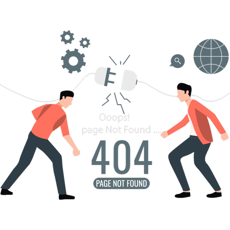 Boys are solving 404 error together  Illustration