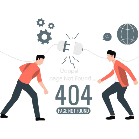 Boys are solving 404 error together  Illustration