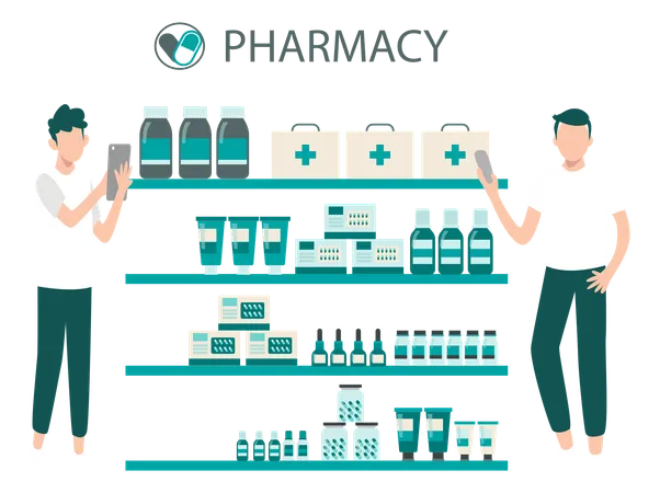 The Boys Are Standing In The Pharmacy Illustration