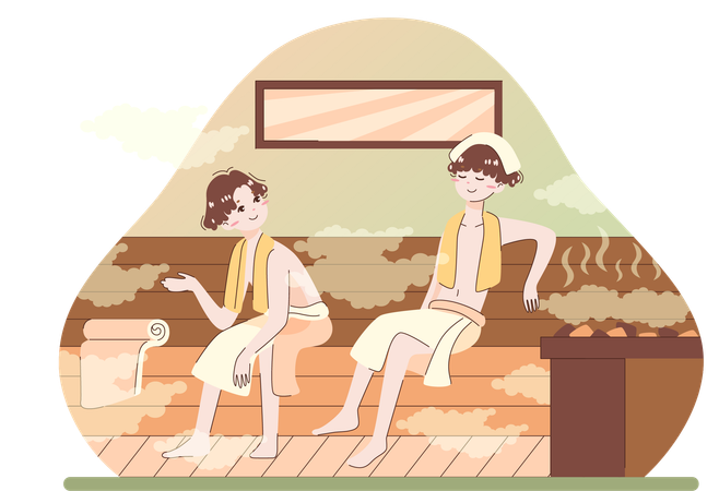 Boys are taking sauna bath  Illustration