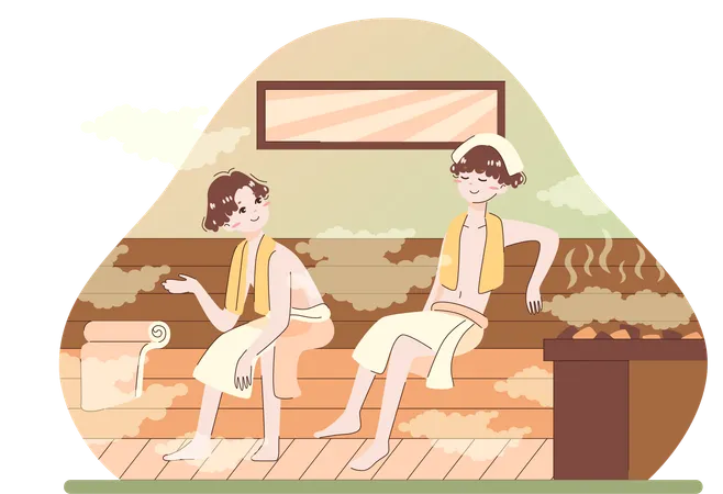 Boys are taking sauna bath  Illustration