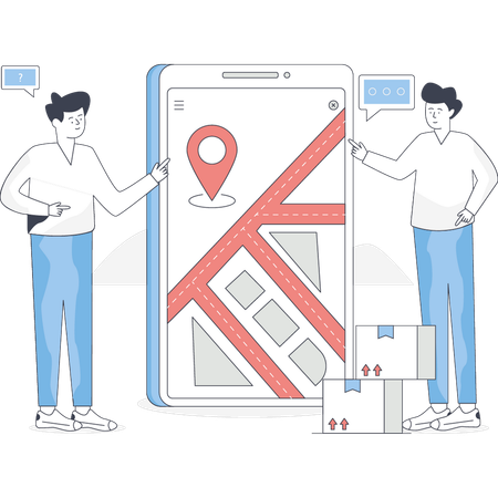 Boys are talking about online pin location  Illustration