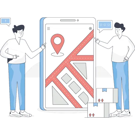 Boys are talking about online pin location  Illustration