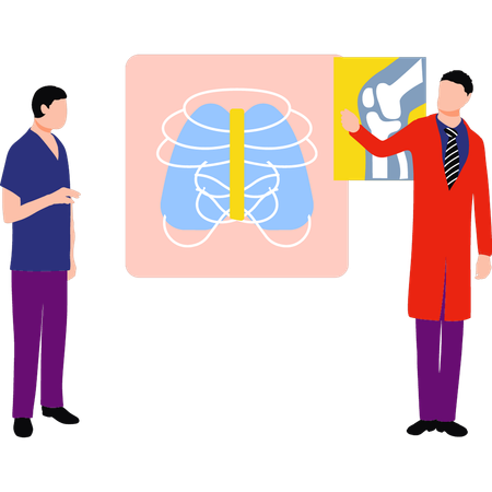 Boys are talking about x-ray of ribs  Illustration