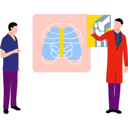 Boys are talking about x-ray of ribs  Illustration