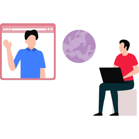 Boys are talking on video call  Illustration