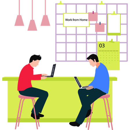 Boys are working from home  Illustration