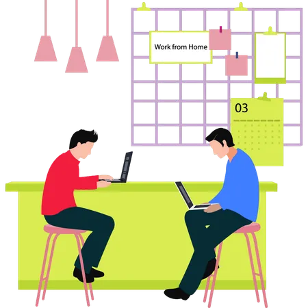 Boys are working from home  Illustration
