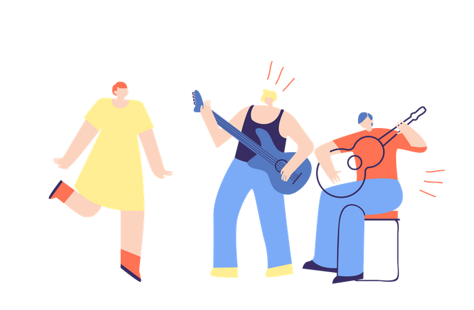 Boys Band Playing Guitar  Illustration