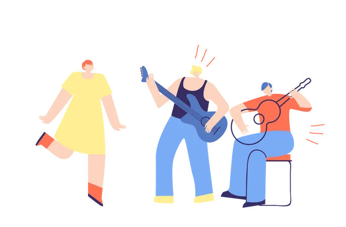 Boys Band Playing Guitar  Illustration