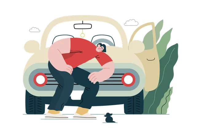 Boy's car breaks down  Illustration