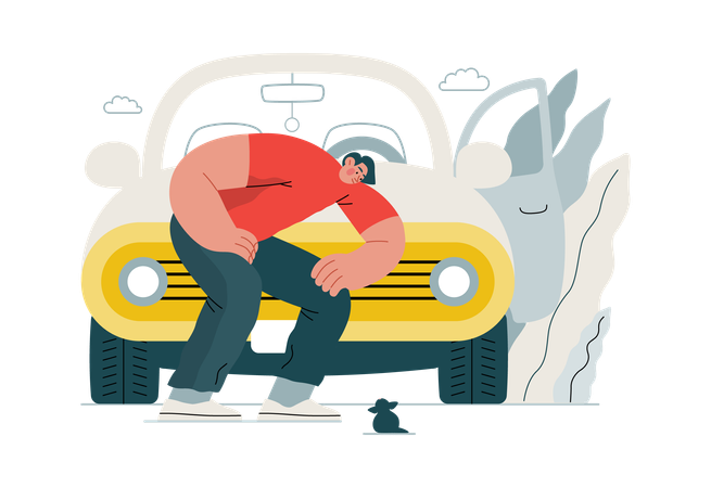 Boy's car breaks down  Illustration