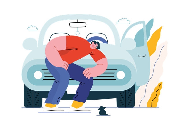 Boy's car breaks down  Illustration