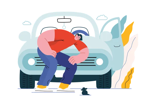 Boy's car breaks down  Illustration