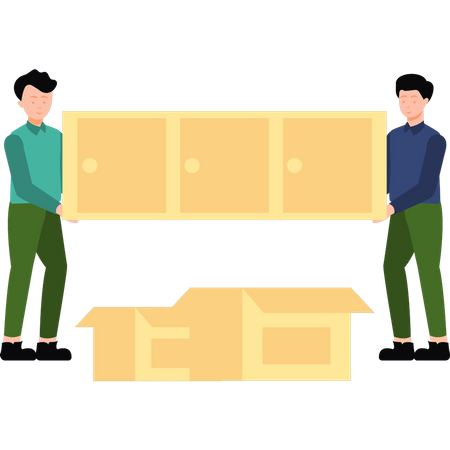 Boys carrying furniture  Illustration