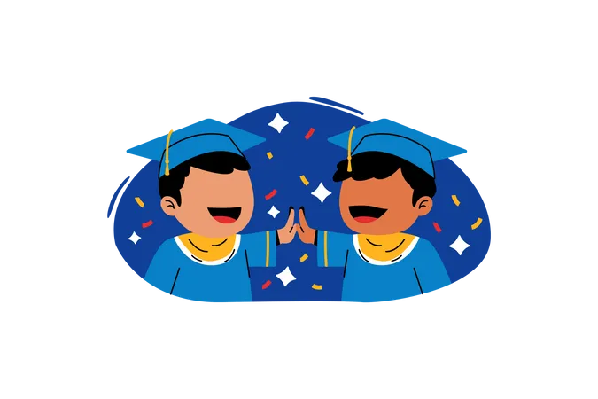 Boys Celebrating Graduation  Illustration