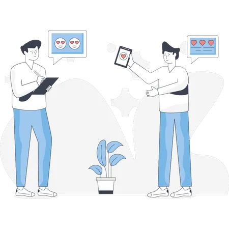 Boys chatting on social media app  Illustration