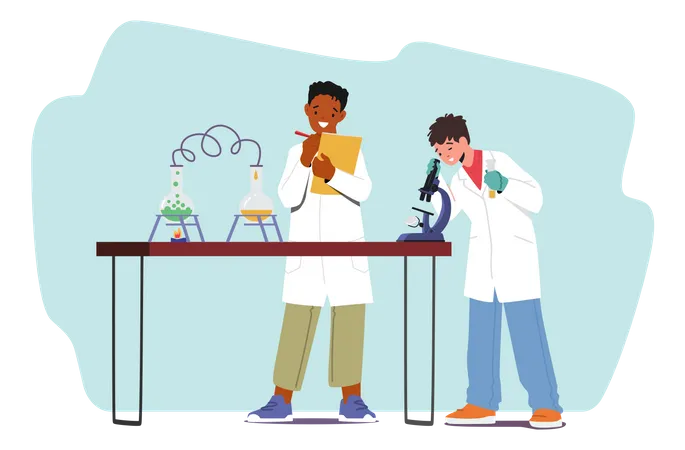 Boys Conduct Chemical Experiment  Illustration