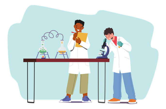 Boys Conduct Chemical Experiment  Illustration