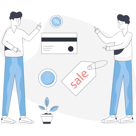Boys  dcuss about credit sale  Illustration