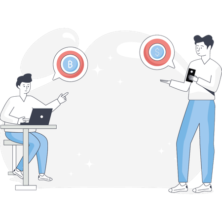 Boys Discuss Online Crypto Market  Illustration