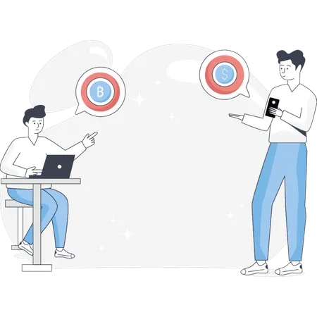 Boys Discuss Online Crypto Market  Illustration