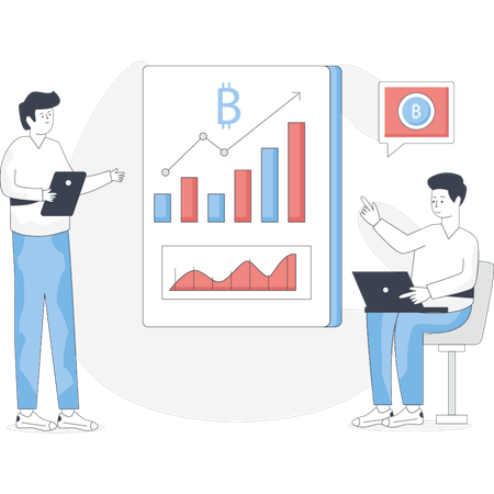Boys discussing about business rising graph  Illustration