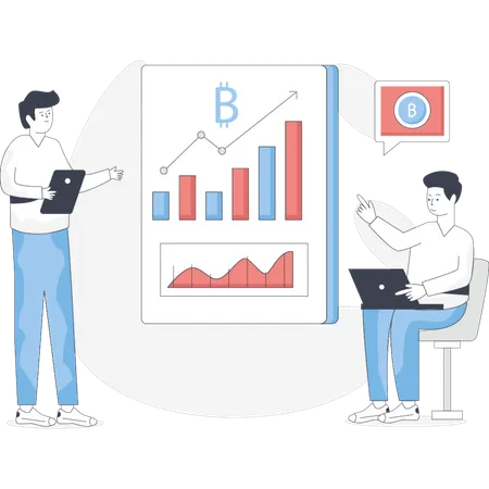 Boys discussing about business rising graph  Illustration