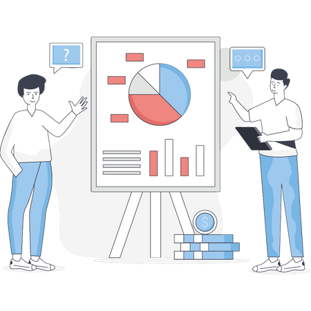 Boys discussing about business statistics  Illustration