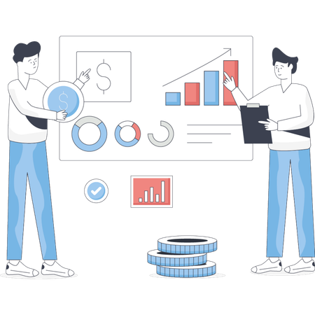 Boys discussing growth graph  Illustration