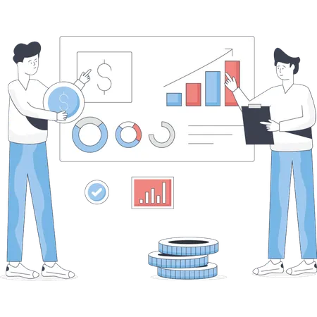 Boys discussing growth graph  Illustration