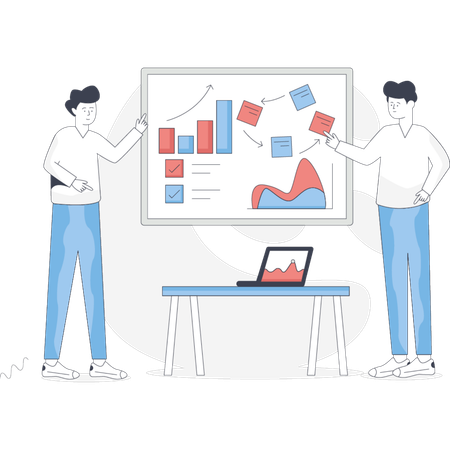 Boys discussing process planning  Illustration
