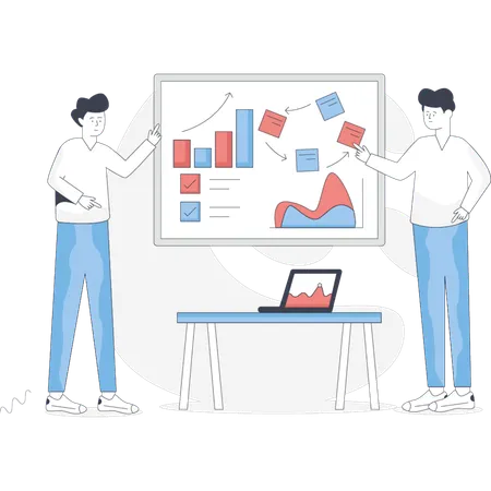 Boys discussing process planning  Illustration