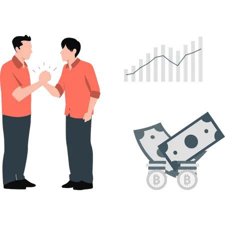 Boys doing bitcoin analysis  Illustration