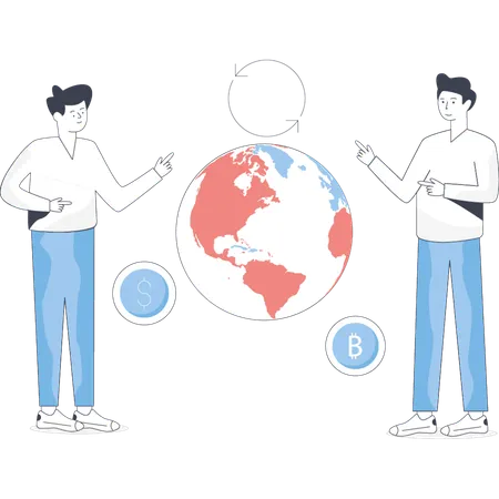 Boys doing currency exchange  Illustration