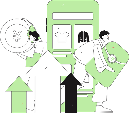Boys doing E-commerce marketing  Illustration